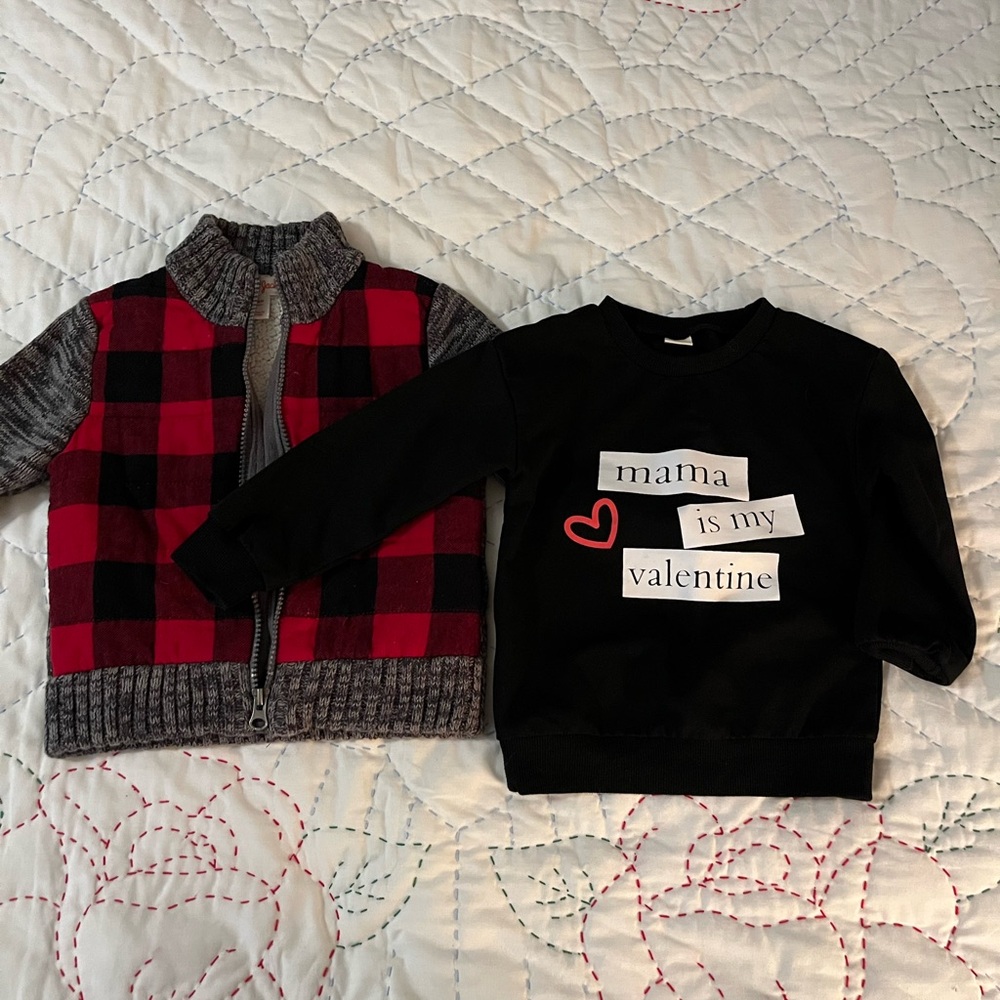 Plaid Red and Black Kids Jacket & Black 'Mama is My Valentine' Sweatshirt